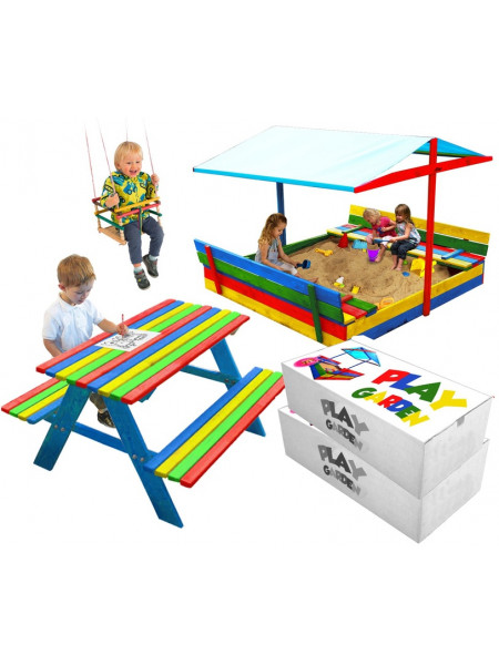 Майданчик Пісочниця 120 см із дахом +стіл з лавками Майданчик Пісочниця 120 см із дахом +стіл з лавками